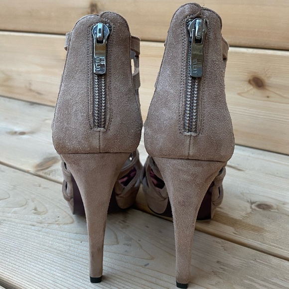 Barbara Bui Taupe Suede Laser Cut Cage Sandals - Picture 3 of 4